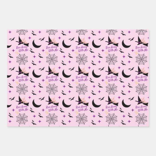 Whimsical "Run Away with Me" Halloween Hexe & Bat Geschenkpapier Set (Vorderseite 2)