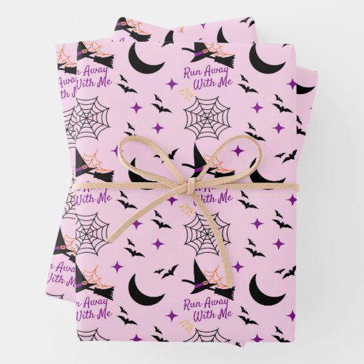 Whimsical "Run Away with Me" Halloween Hexe & Bat Geschenkpapier Set (Beispiel)