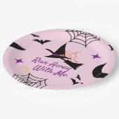 Whimsical "Run Away with Me" Halloween Hexe & Bat Pappteller (Schrägansicht)
