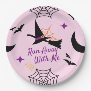 Whimsical "Run Away with Me" Halloween Hexe & Bat Pappteller