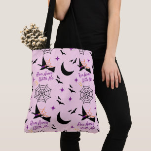 Whimsical "Run Away with Me" Halloween Hexe & Bat Tasche