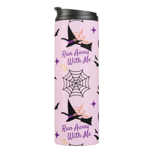 Whimsical "Run Away with Me" Halloween Hexe & Bat Thermosbecher (Nach rechts gedreht)