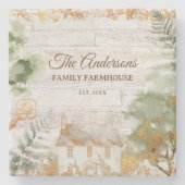 Whimsical Rustic Country House Family Name Steinuntersetzer (Vorderseite)