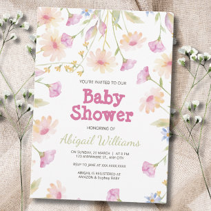 Whimsical Rustic Pink Floral Baby Dusche Einladung