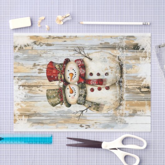 Whimsical Rustic Snowman Couple DY8R Decoupage Seidenpapier (Handwerk)