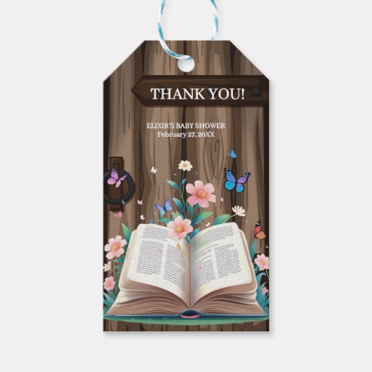 Whimsical Rustic Storybook Baby Dusche Geschenkanhänger (Vorderseite)