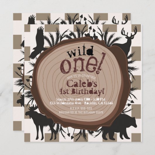 Whimsical Rustic Wilderness Woodland Tiere 1 Einladung (Vorne/Hinten)