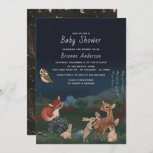 Whimsical Rustic Woodland Animals Baby Dusche Einladung (Vorne/Hinten)