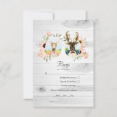 Whimsical Rustic Woodland Forest Deer Wedding RSVP Karte (Vorderseite)