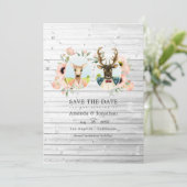 Whimsical Rustic Woodland Forest Deer Wedding Save The Date (Stehend Vorderseite)