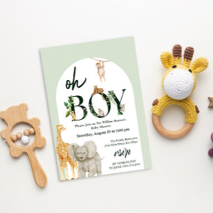 whimsical Safari Animal Jungle Green Baby Dusche Einladung