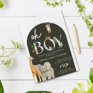whimsical Safari Animal Jungle Green Baby Dusche Einladung