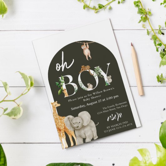 whimsical Safari Animal Jungle Green Baby Dusche Einladung