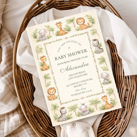 Whimsical Safari Animals Baby Shower Einladung