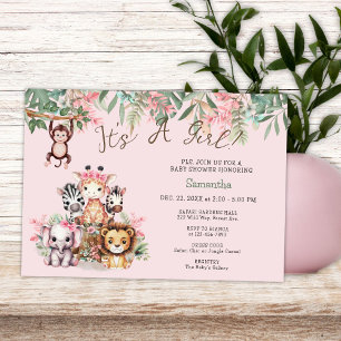 Whimsical Safari Dschungel It's A Girl Baby Shower Einladung