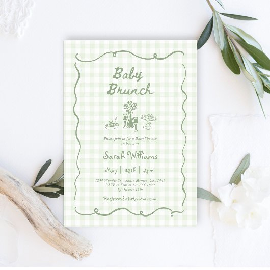 Whimsical Sage Baby Brunch Babydusche Einladung