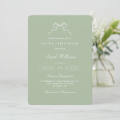 Whimsical Sage Bow Baby Shower Einladung (Stehend Vorderseite)