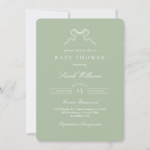 Whimsical Sage Bow Baby Shower Einladung
