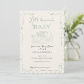Whimsical Sage Doodle Lass uns brunchen Baby Showe Einladung (Stehend Vorderseite)