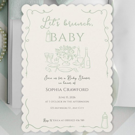 Whimsical Sage Doodle Lass uns brunchen Baby Showe Einladung