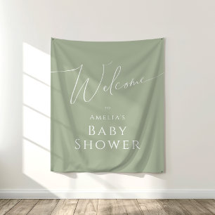 Whimsical Sage Green Baby Dusche Begrüßung Hinterg Wandteppich