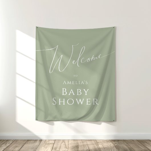 Whimsical Sage Green Baby Dusche Begrüßung Hinterg Wandteppich