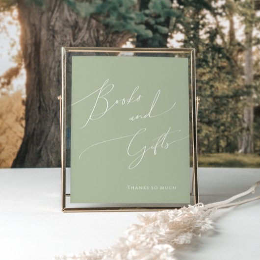 Whimsical Sage Green Baby Dusche Bücher und Gesche Poster