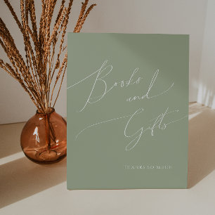 Whimsical Sage Green Baby Dusche Bücher und Gesche Sockelschild