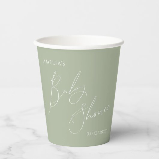 Whimsical Sage Green Baby Dusche Pappbecher (Vorderseite)