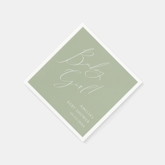 Whimsical Sage Green Baby Girl Babydusche Serviette (Ecke)