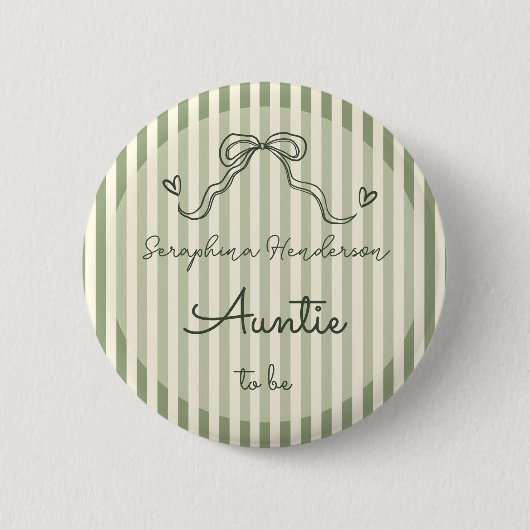 Whimsical Sage Green Baby Shower Auntie To Be Button (Vorderseite)