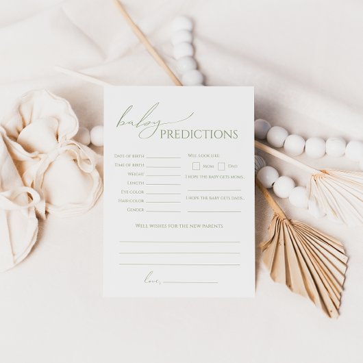 Whimsical Sage Green Baby Shower Predictions Card Einladung
