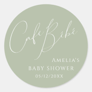 Whimsical Sage Green Cafe Bébé Dusche 1 1/2" Runder Aufkleber