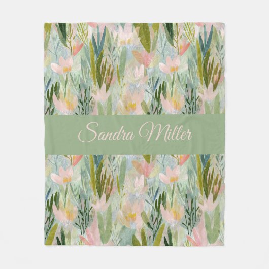 Whimsical Sage Green Floral Personalized Fleecedecke (Vorderseite)