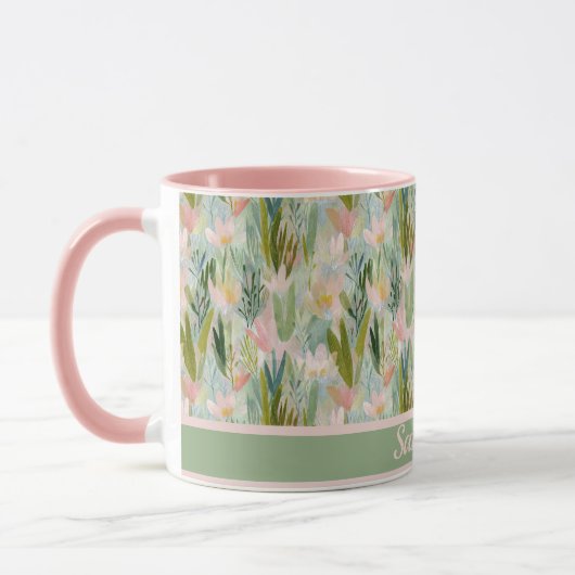 Whimsical Sage Green Floral Personalized  Tasse (Links)
