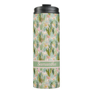 Whimsical Sage Green Floral Personalized Thermosbecher