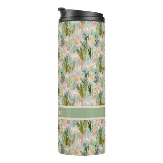 Whimsical Sage Green Floral Personalized  Thermosbecher (Nach rechts gedreht)