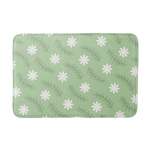 Whimsical Sage Green Floral Retro, fröhlich Badematte (Vorderseite)