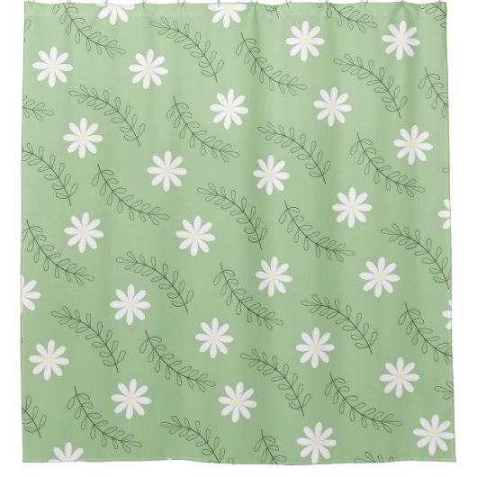 Whimsical Sage Green Floral Retro, fröhlich Duschvorhang (Vorderseite)