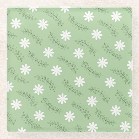 Whimsical Sage Green Floral Retro, fröhlich Glasuntersetzer (Vorderseite)