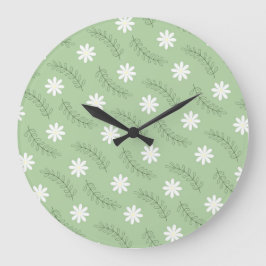 Whimsical Sage Green Floral Retro, fröhlich Große Wanduhr
