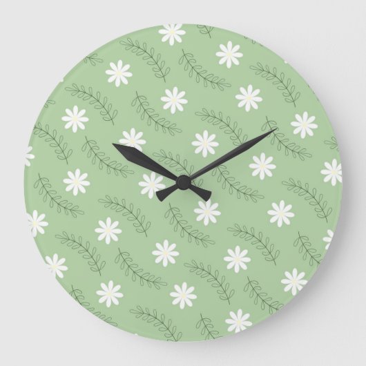 Whimsical Sage Green Floral Retro, fröhlich Große Wanduhr (Vorderseite)