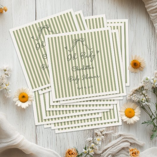 Whimsical Sage Green Gender Neutral Baby Shower Serviette