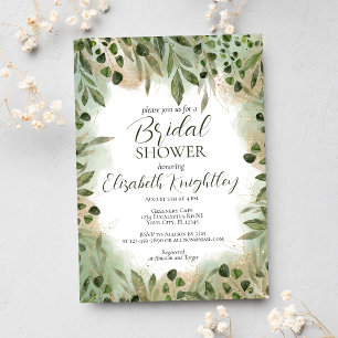 Whimsical Sage Green Gold Greenery Brautparty Einladung