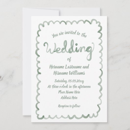 Whimsical Sage Green Hand Drawn Watercolor Wedding Einladung (Vorderseite)