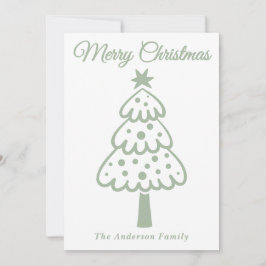 Whimsical Sage Green Hand gezogen Weihnachtsbaum Feiertagskarte