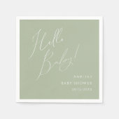 Whimsical Sage Green Hello Baby Dusche Napkins Serviette (Vorderseite)