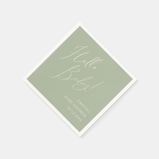 Whimsical Sage Green Hello Baby Dusche Napkins Serviette (Ecke)