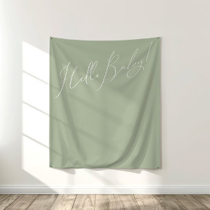 Whimsical Sage Green Hello Baby Hintergrund Wandteppich