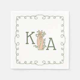 Whimsical Sage Green Initial Trendy Hand Drawn Serviette
